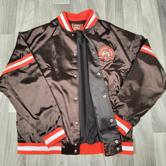 Cleveland Browns Jacket Adult L Season Ticket Member Bomber Brown NFL Satin - Picture 3 of 13